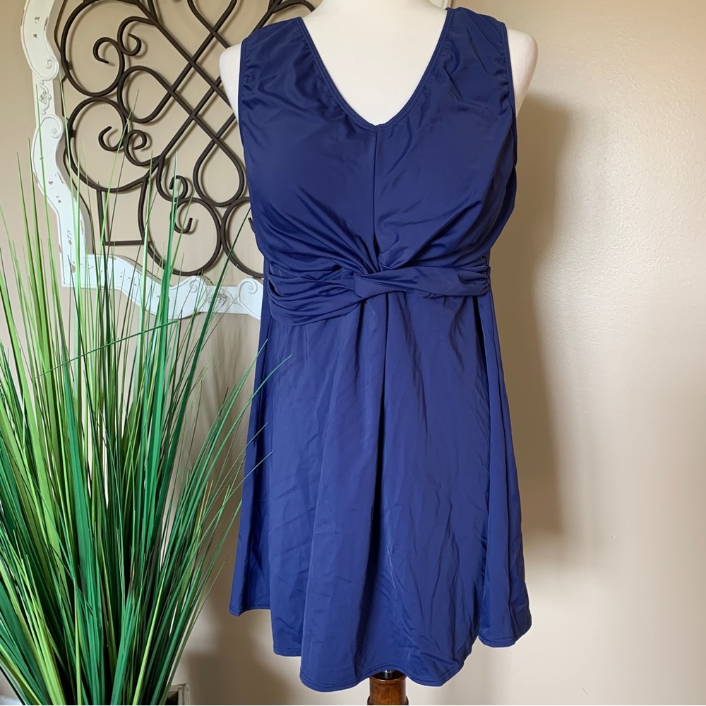 NWT AMBERNOON Size 16 Blue Swimdress Swimsuit